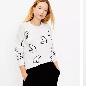 NWT LOFT White Sweater with Polar Bear Design S